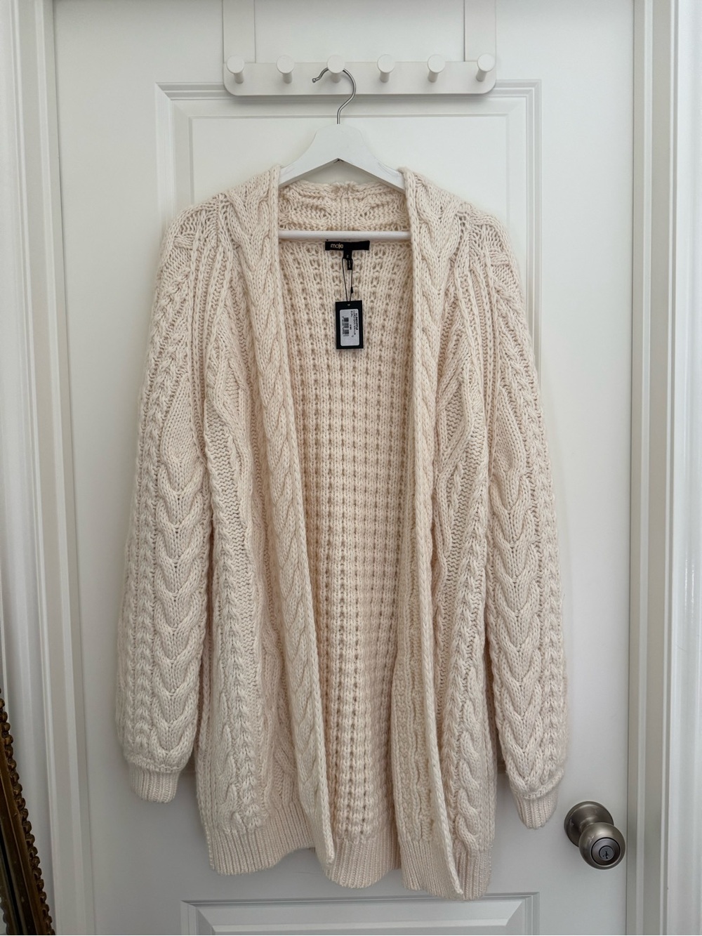 Maje Cable knit wool blend long open cardigan